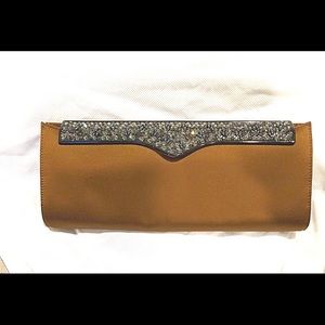Rodo Cinnamon Satin Crystal Evening Clutch NWOT